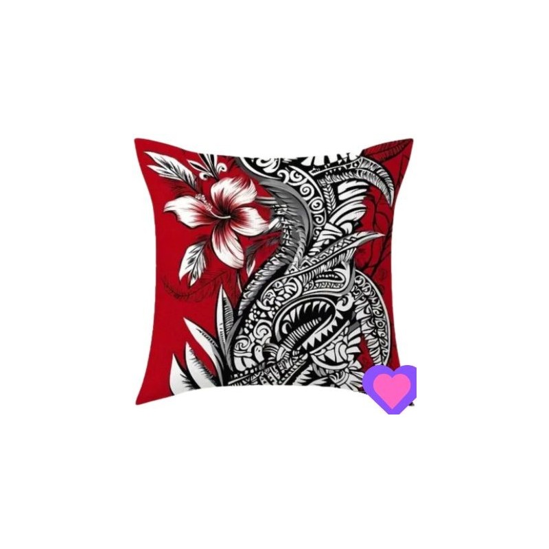 Housse de Coussin hibiscus et tatouage noir et rouge