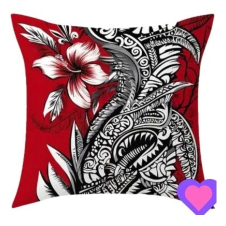Housse de Coussin hibiscus et tatouage noir et rouge