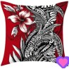 Housse de Coussin hibiscus et tatouage noir et rouge