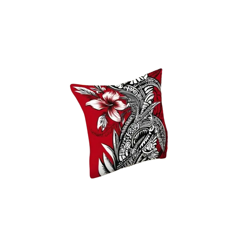 Housse de Coussin hibiscus et tatouage noir et rouge