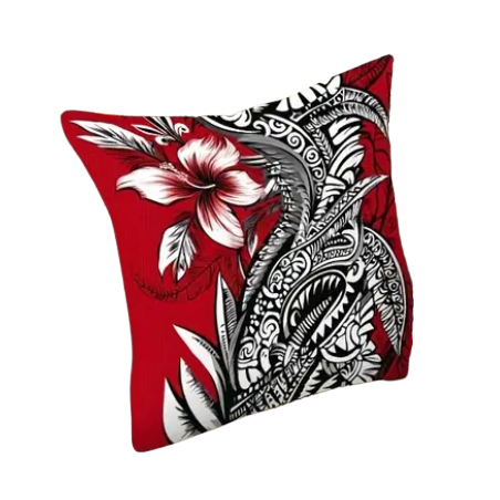 Housse de Coussin hibiscus et tatouage noir et rouge