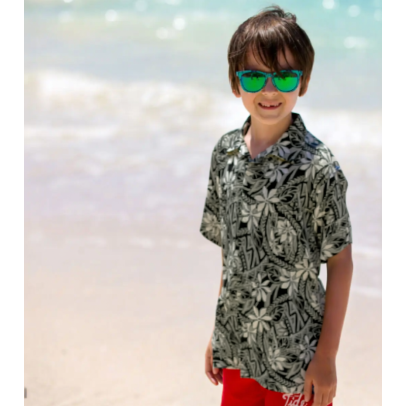 Chemise Hawaïenne enfant anthracite tiaré tatouage