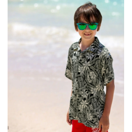 Chemise Hawaïenne enfant anthracite tiaré tatouage