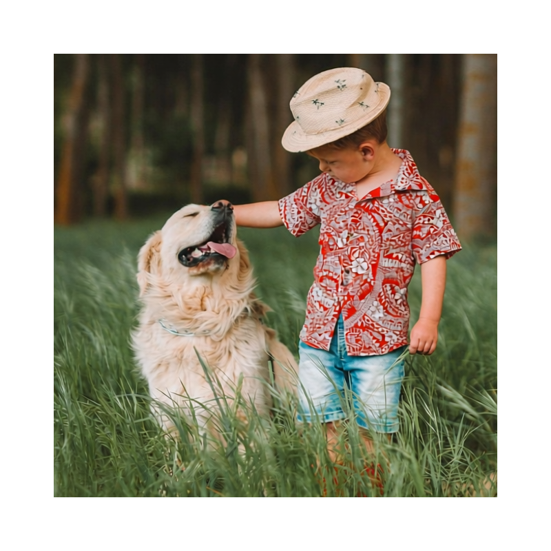 Chemise hawaïenne enfant rouge Polynésian Tattoo