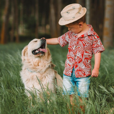 Chemise hawaïenne enfant rouge Polynésian Tattoo