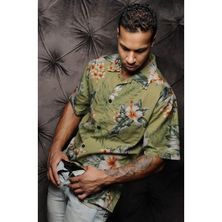Chemise hawaïenne verte bora bora