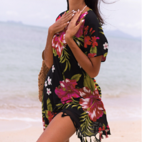 Tunique Femme couleur noir et rose motif imprimé estival