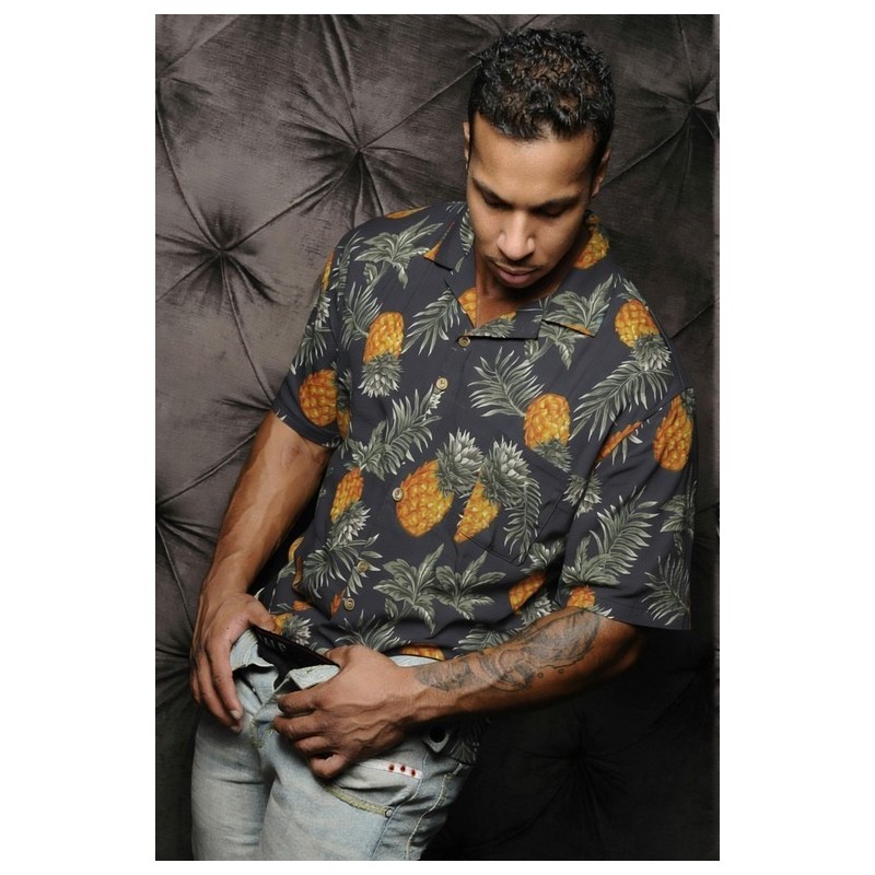 Chemise Hawaïenne Noire motif  Ananas