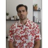 Chemise Hawaïenne hibiscus rouge fond blanc