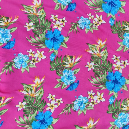 Tissu  fleuri rouge et noir hibiscus