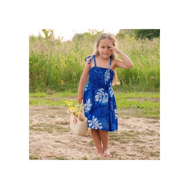 robe enfant couleur bleu motif Tatouage polynesien