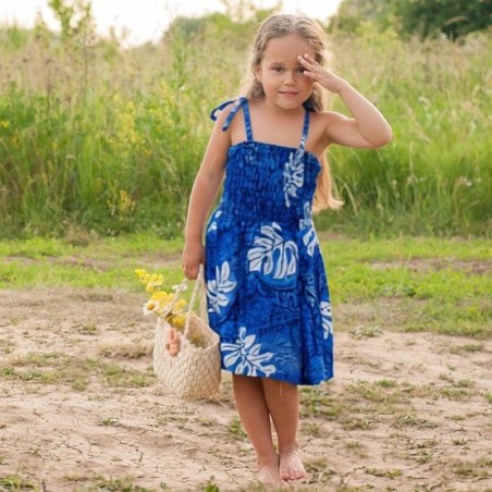 robe enfant couleur bleu motif Tatouage polynesien