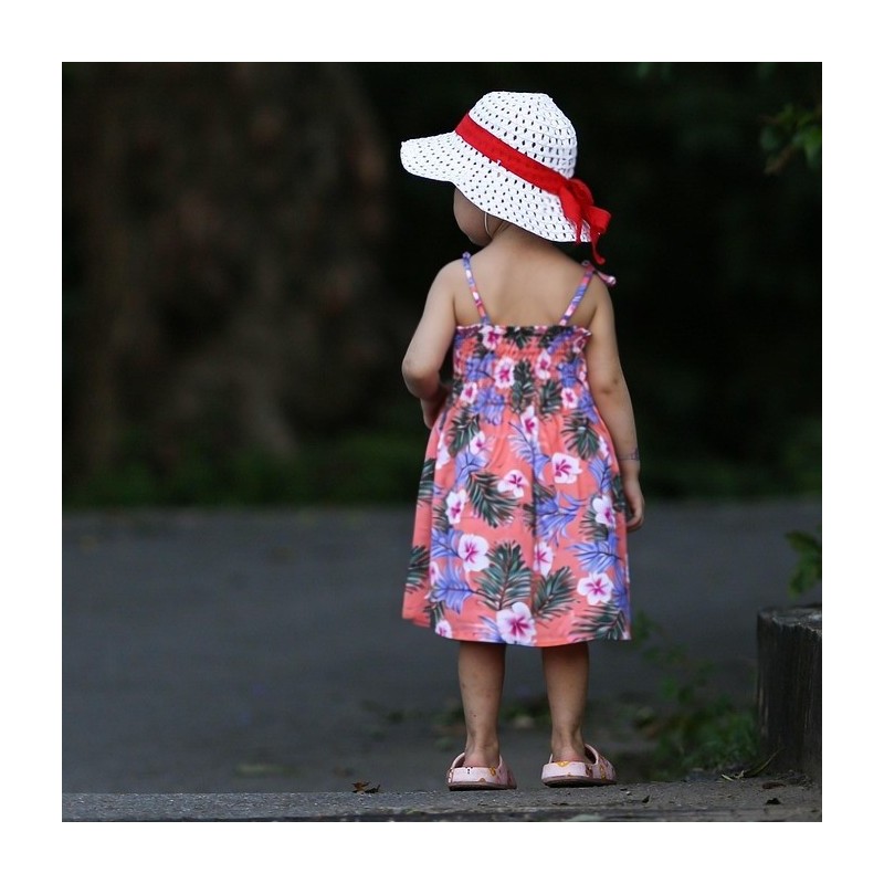 robe enfant couleur  rose motifs  petits hibiscus