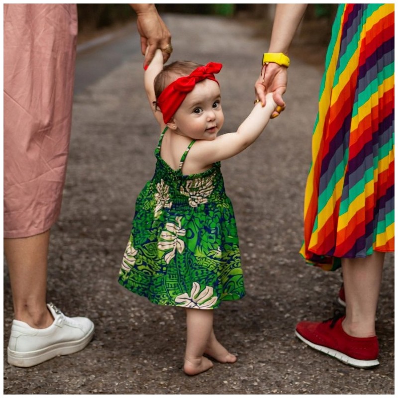 robe enfant couleur Verte motifsTatouage tahitien