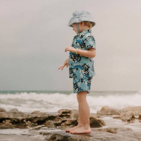 Chemise hawaïenne enfant turquoise tortue