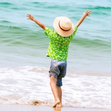 Chemise hawaïenne garçon verte, motif petite tiaré