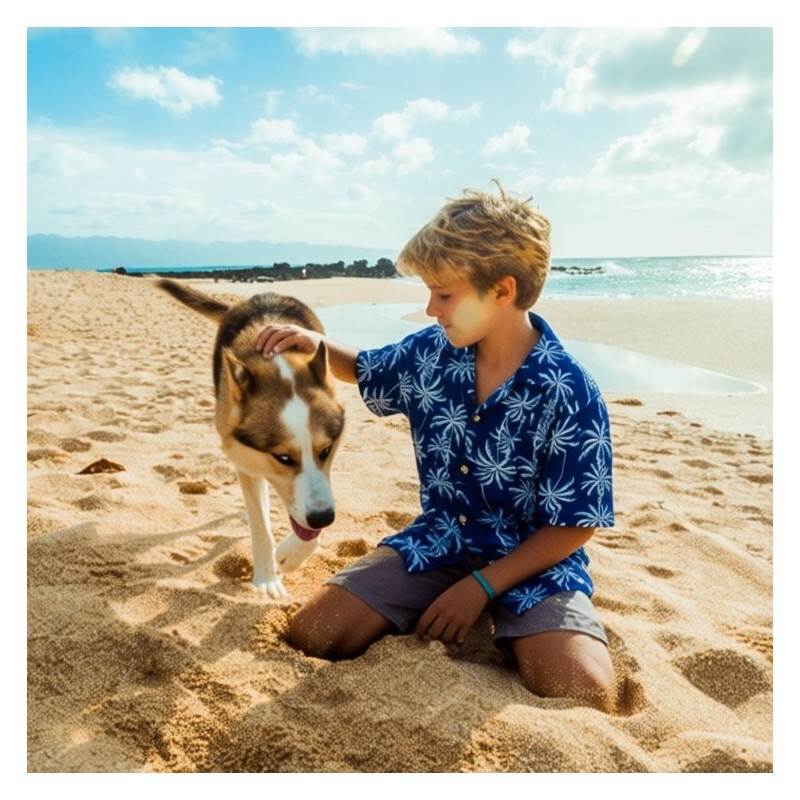 Chemise hawaïenne garçon bleu marine, motif palmeraie