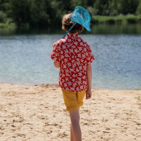 Chemise hawaïenne garçon rouge, motif petite tiaré