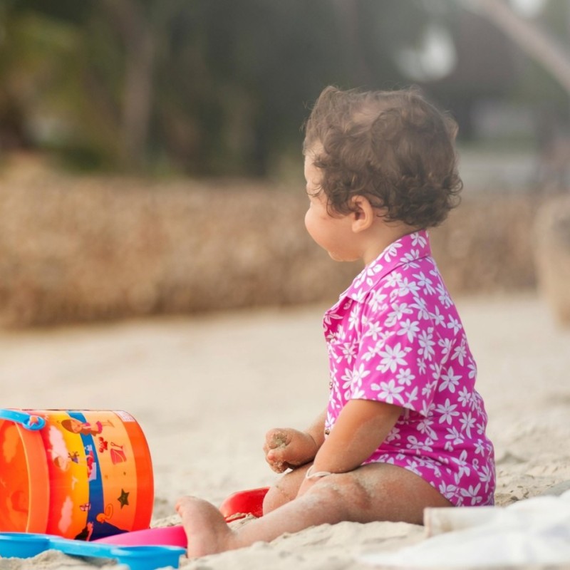 Chemise hawaïenne garçon rose, motif petite tiaré