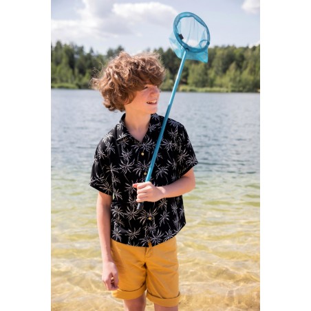 Chemise hawaïenne garçon noire, motif palmeraie