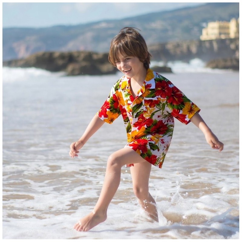 Chemise hawaïenne garçon Maupiti blanche, estivale et légère