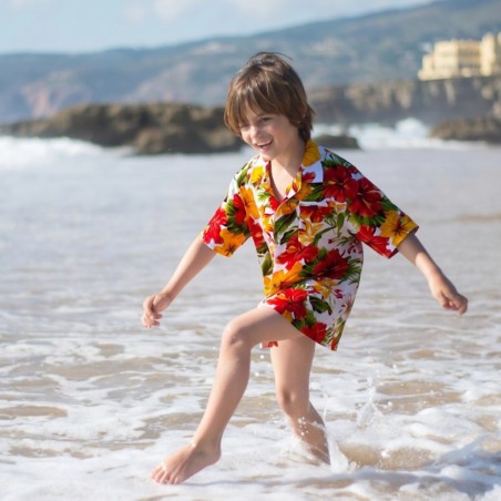Chemise hawaïenne garçon Maupiti blanche, estivale et légère