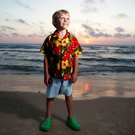 Chemise hawaïenne garçon Maupiti verte, style estival