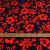 Tissu  fleuri rouge et noir hibiscus