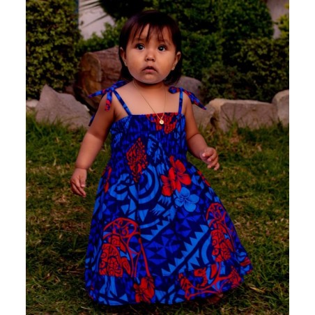 robe enfant couleur bleu motifs tatouage tortue frangipane