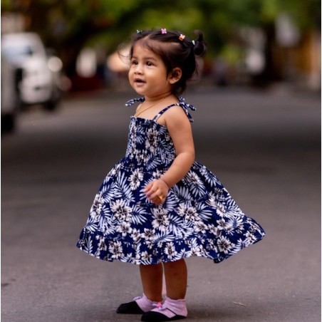 robe enfant couleur bleu marine motifs tropicaux