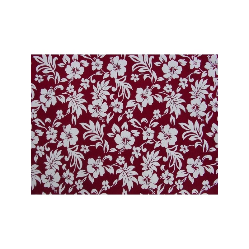 Tissu  fleuri rouge et noir hibiscus
