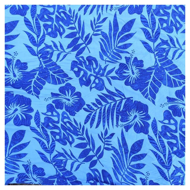 Tissu  fleuri rouge et noir hibiscus