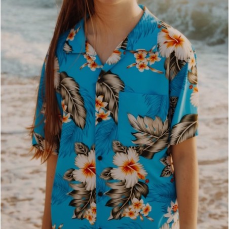 Chemise hawaïenne 14/16 ans turquoise bora bora