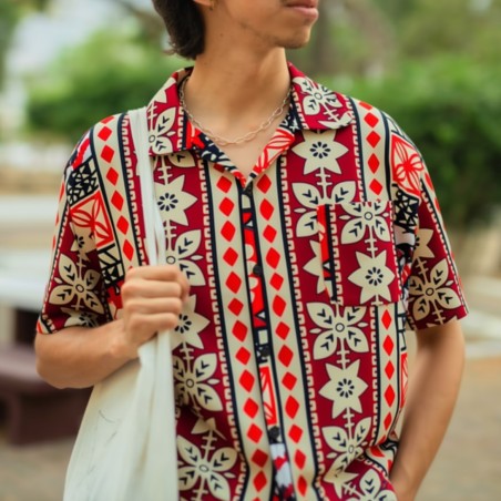 Chemise Hawaïenne rouge 14/16 ans Modern Tapa