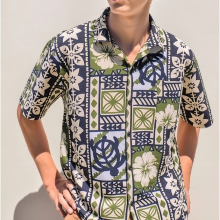 Chemise Hawaïenne verte 14/16 ans Modern Tapa
