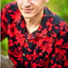 Chemise Hawaïenne 14/16 ans noire hibiscus rouge