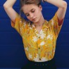 Chemise Tahitienne jaune motif polynesien taille 14/16 ans