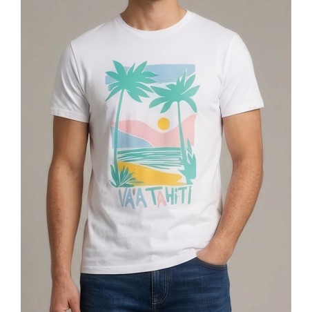 T-shirt homme couleur blanc motif été à tahiti , T-shirt Tee Henri de la marque Va'a Tahiti