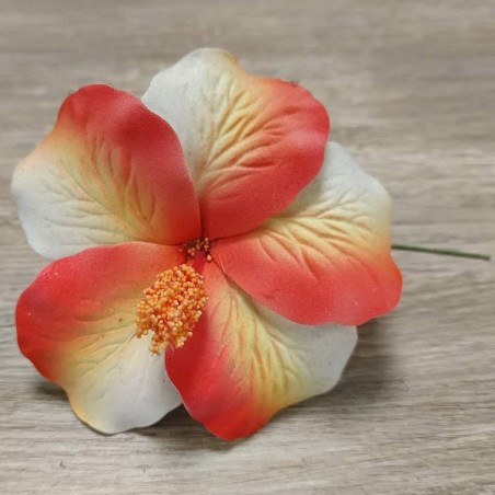 Hibiscus marbré rouge sur tige métale