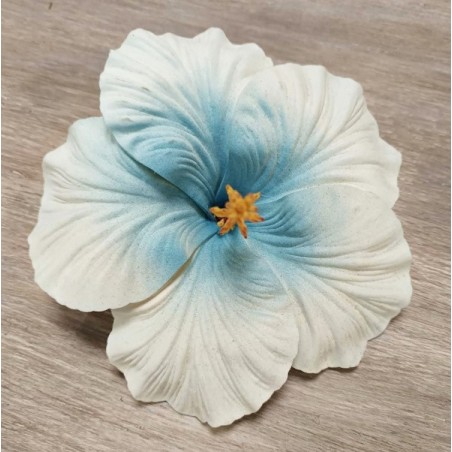 Barrette à cheveux 16 cm Hibiscus blanc et bleu