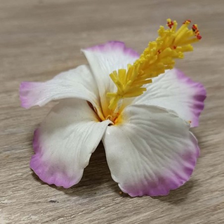 Barrette à cheveux Hibiscus BLANC VIOLET gros pistil