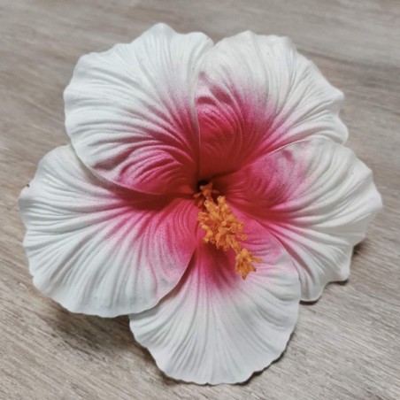 Très gros Hibiscus coeur rose sur tige métal