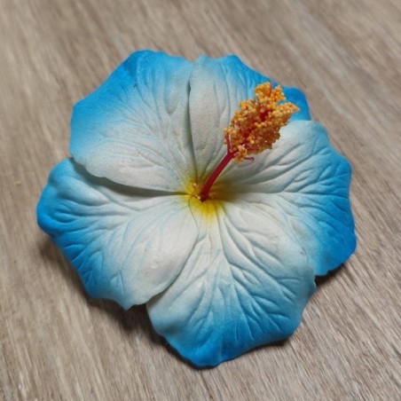 Barrette à cheveux Hibiscus blanc et bleu