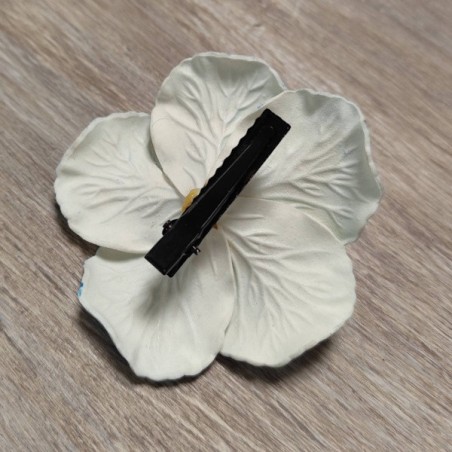 Barrette à cheveux Hibiscus blanc et bleu