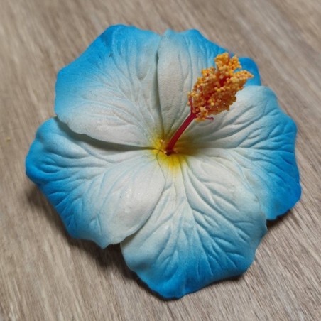 Barrette à cheveux Hibiscus blanc et bleu