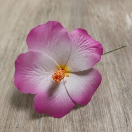 Hibiscus Blanc tour violet sur tige métal