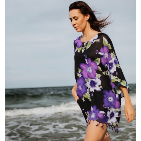 Tunique Noir bouquet d'hibiscus