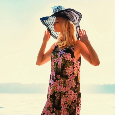 Robe tunique noir grande taille motifs fleurs de frangipane