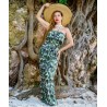 Robe longue volant poitrine multifeuillage vert