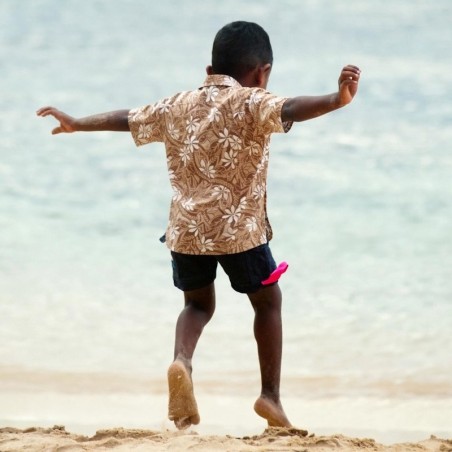 Chemise hawaïenne enfant Tarié tatouage marron beige
